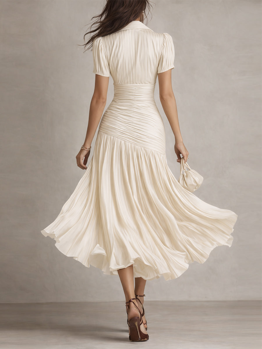 Damen Satin Midikleid | Elegantes Retro-Design mit Falten für Formelle Anlässe