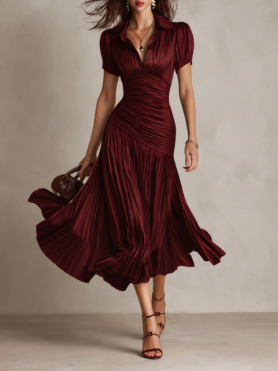 Damen Satin Midikleid | Elegantes Retro-Design mit Falten für Formelle Anlässe
