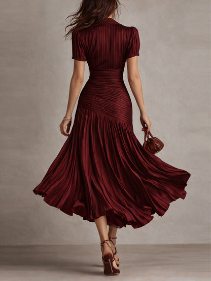 Damen Satin Midikleid | Elegantes Retro-Design mit Falten für Formelle Anlässe