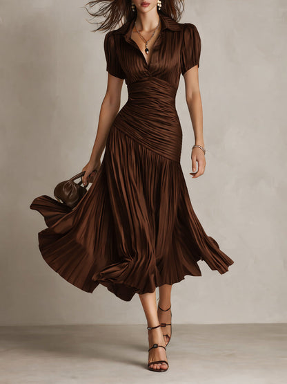 Damen Satin Midikleid | Elegantes Retro-Design mit Falten für Formelle Anlässe