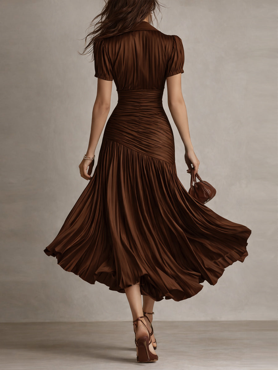 Damen Satin Midikleid | Elegantes Retro-Design mit Falten für Formelle Anlässe