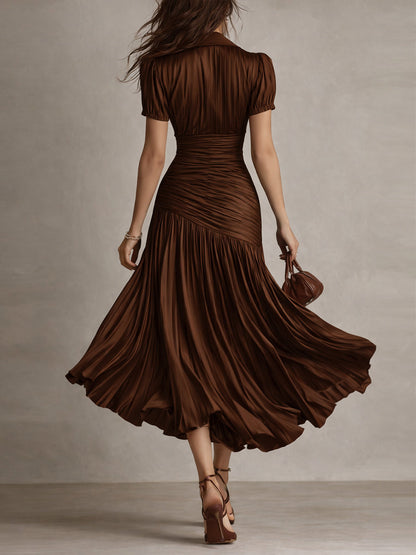 Damen Satin Midikleid | Elegantes Retro-Design mit Falten für Formelle Anlässe
