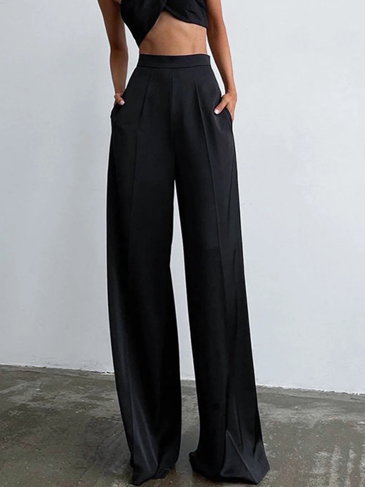 Damen Satin Weite Bein Anzughose | Elegante Lange Hose 0