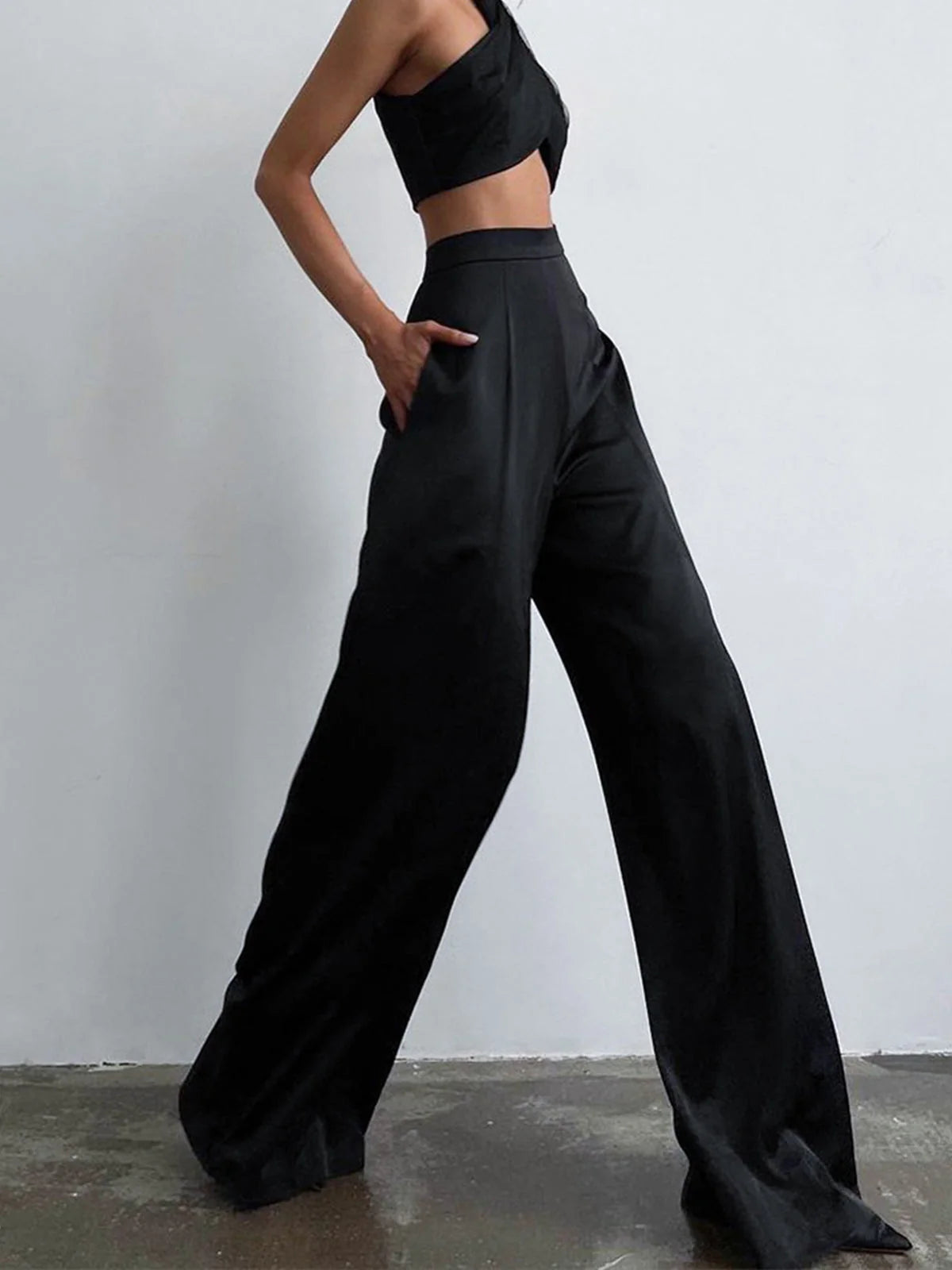 Damen Satin Weite Bein Anzughose | Elegante Lange Hose 1