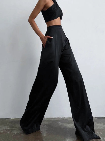 Damen Satin Weite Bein Anzughose | Elegante Lange Hose 1