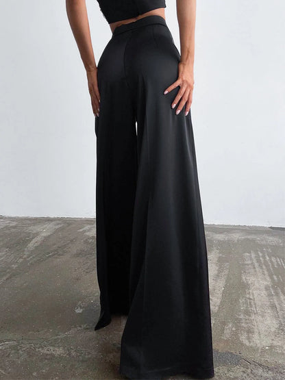 Damen Satin Weite Bein Anzughose | Elegante Lange Hose 3