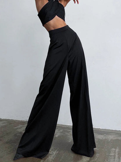 Damen Satin Weite Bein Anzughose | Elegante Lange Hose 4