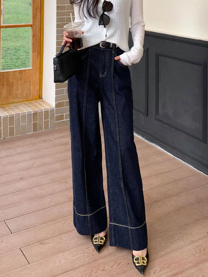 Damen Schwarze Denim Jeans | Weite Beinform mit Mittelhohem Bund 0