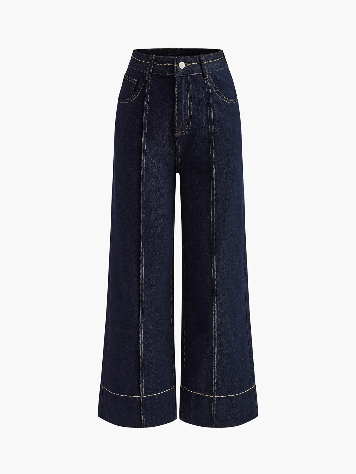 Damen Schwarze Denim Jeans | Weite Beinform mit Mittelhohem Bund 1