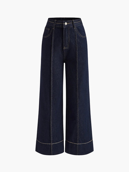 Damen Schwarze Denim Jeans | Weite Beinform mit Mittelhohem Bund 1