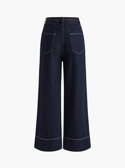 Damen Schwarze Denim Jeans | Weite Beinform mit Mittelhohem Bund 2