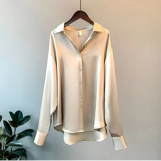 Damen Seidenbluse | Elegante Satin Hemdbluse mit Fließendem Finish