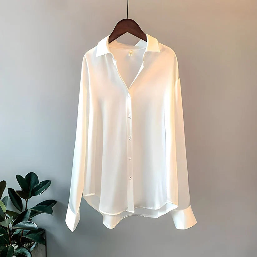 Damen Seidenbluse | Elegante Satin Hemdbluse mit Fließendem Finish