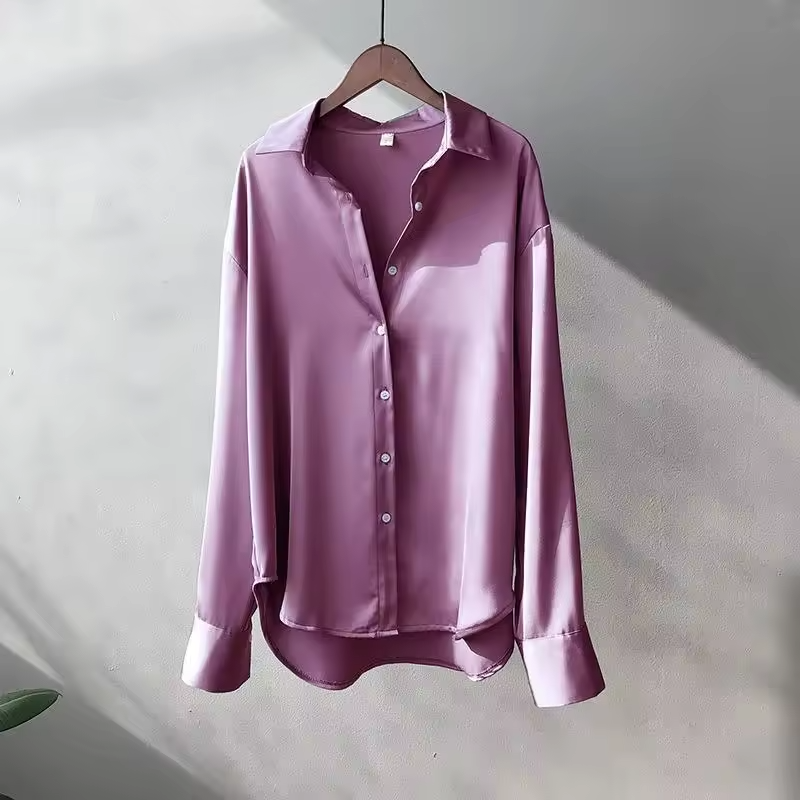 Damen Seidenbluse | Elegante Satin Hemdbluse mit Fließendem Finish