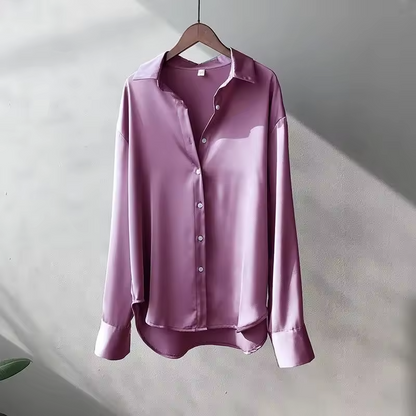 Damen Seidenbluse | Elegante Satin Hemdbluse mit Fließendem Finish