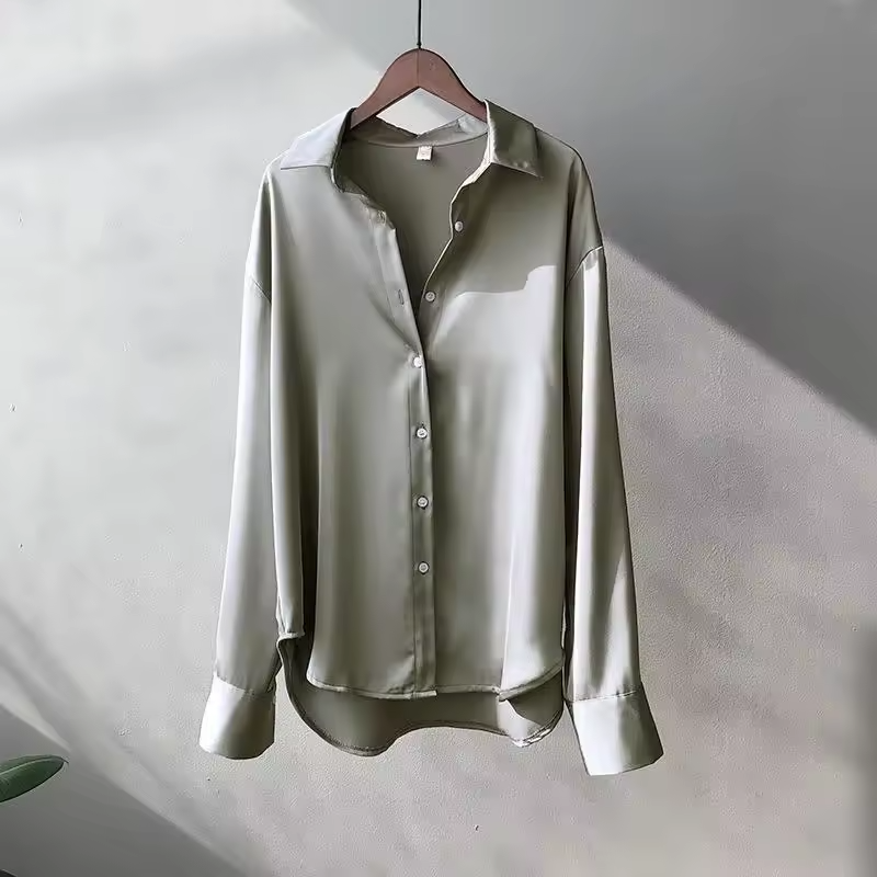 Damen Seidenbluse | Elegante Satin Hemdbluse mit Fließendem Finish
