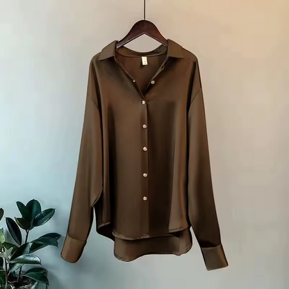 Damen Seidenbluse | Elegante Satin Hemdbluse mit Fließendem Finish