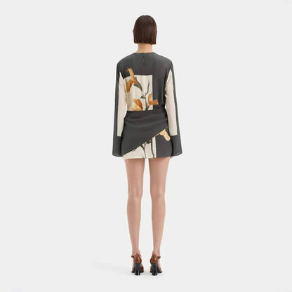 Damen Seidenkrepp Cocktail-Minikleid | Elegantes Floral Design mit Drapiertem Twist 5
