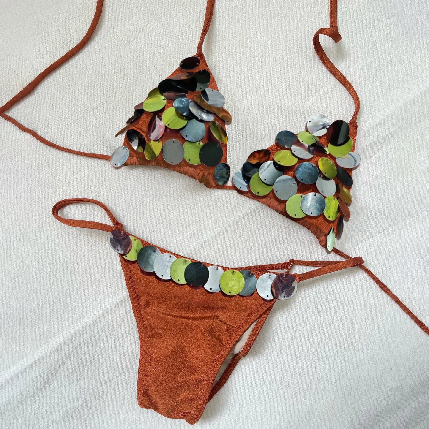Damen Shiny Polyester Bikini Set | Sexy Bandeau Badeanzug für Sommerurlaub