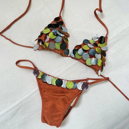 Damen Shiny Polyester Bikini Set | Sexy Bandeau Badeanzug für Sommerurlaub
