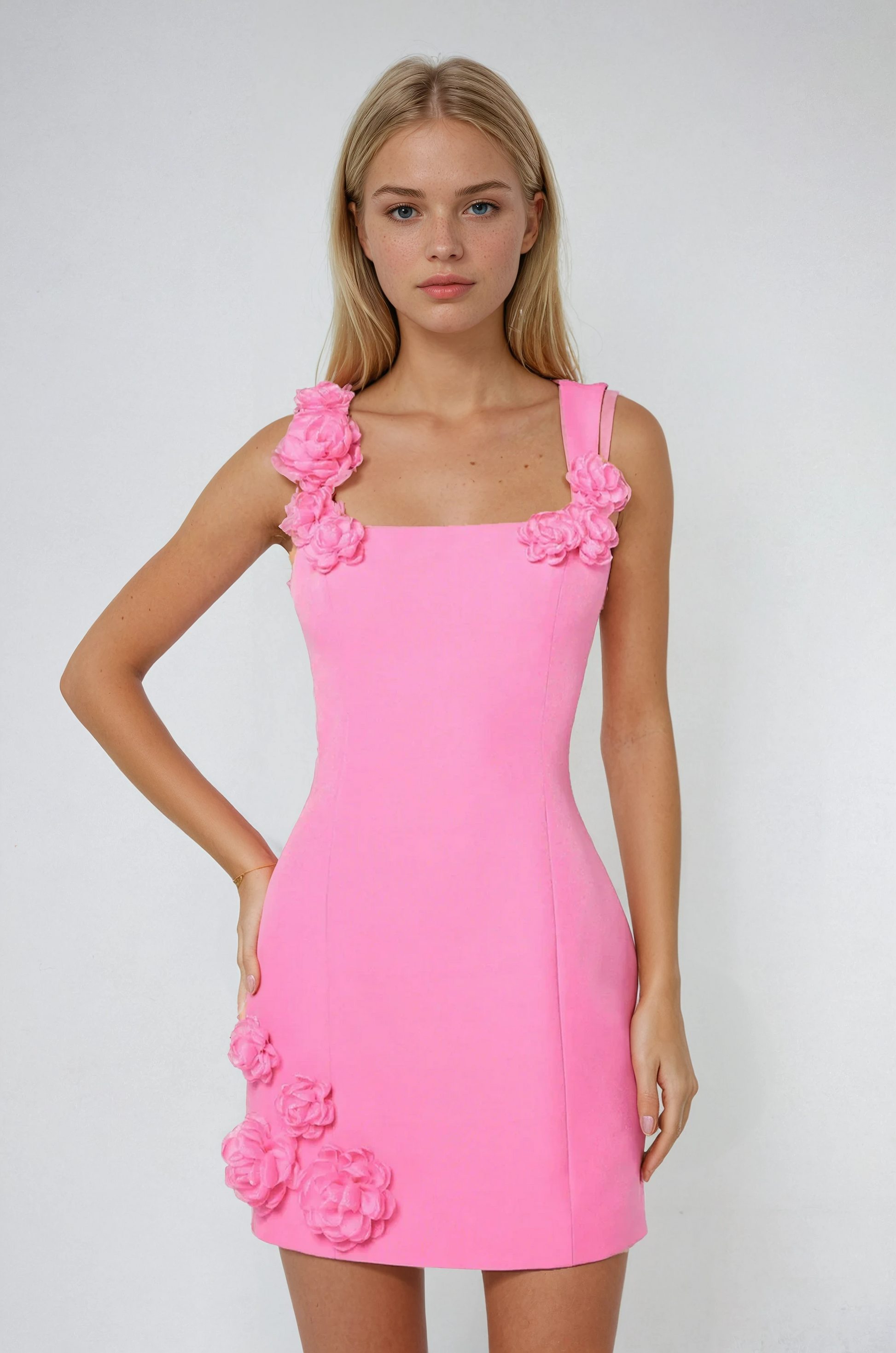 Damen Sommer Cocktail Minikleid | Verspielt Elegantes Kleid mit Blumenapplikationen 0