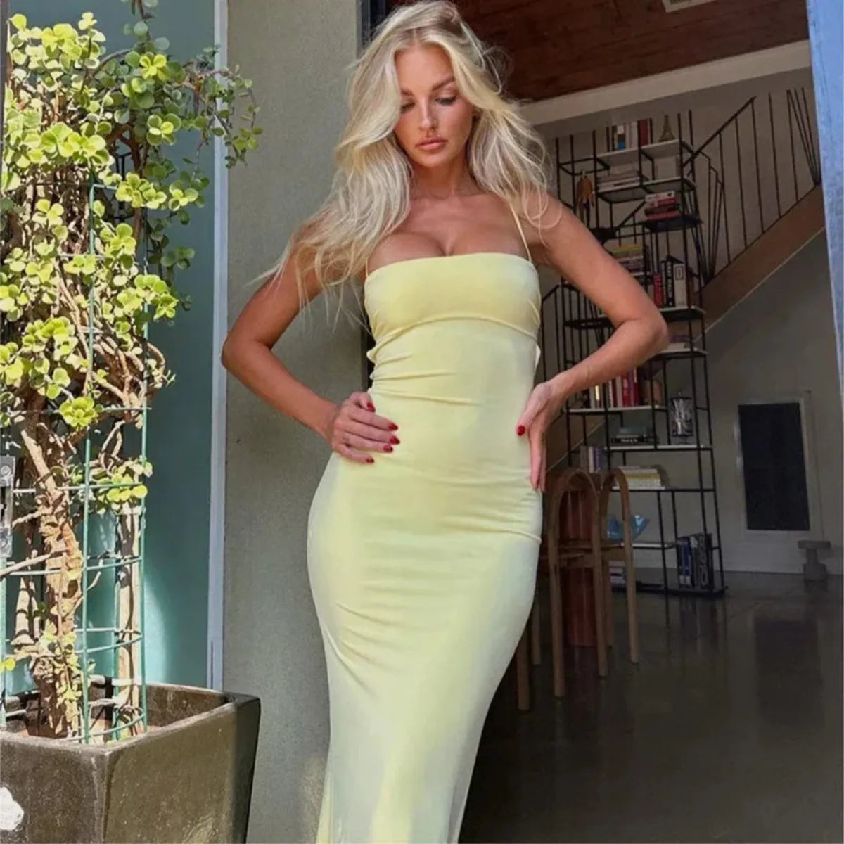 Damen Sommerparty Maxikleid | Elegantes Rückenfreies Figurbetontes Kleid 4