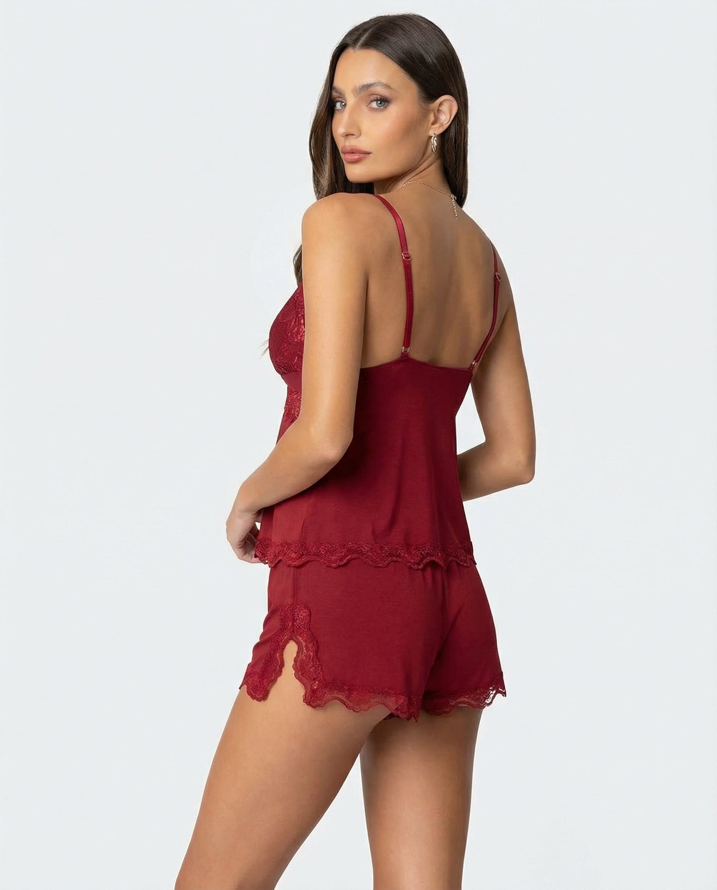 Damen Spitze Cami-Set | Elegantes Nachtwäsche Set mit Schleifendetail