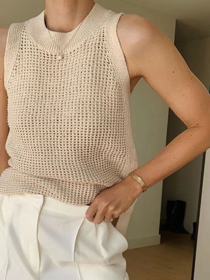 Damen Stricktop Polyester-Mix Ärmellos | Bequemes Rundhals-Tanktop 1
