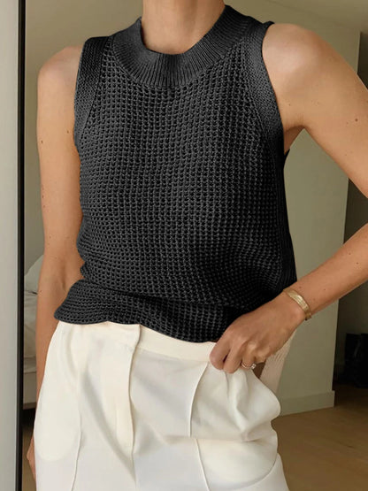 Damen Stricktop Polyester-Mix Ärmellos | Bequemes Rundhals-Tanktop 3