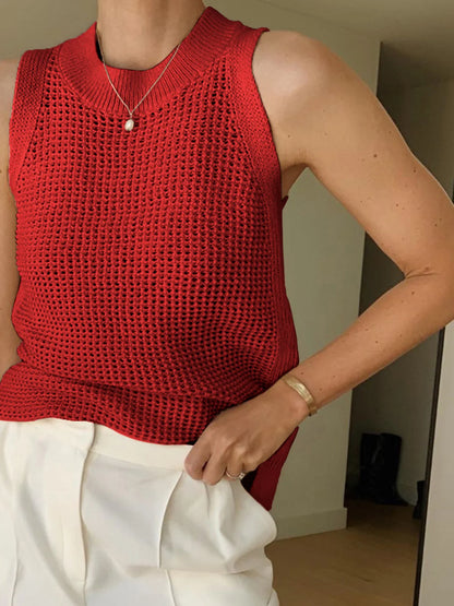 Damen Stricktop Polyester-Mix Ärmellos | Bequemes Rundhals-Tanktop 5