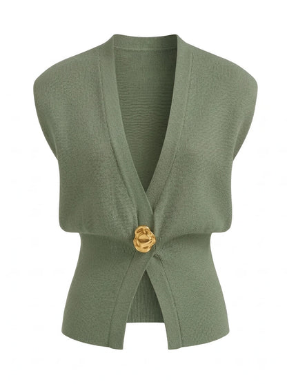 Damen Strickweste | Elegante V-Ausschnitt Ärmellose Weste 11