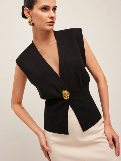 Damen Strickweste | Elegante V-Ausschnitt Ärmellose Weste 2