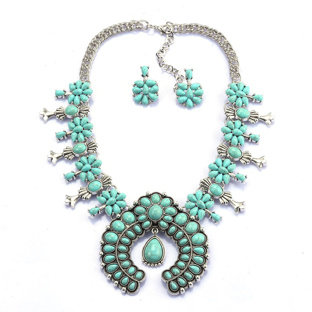 Women's Southwest Turquoise Flower Necklace | Elegant Jewelry Set for Special Occasions