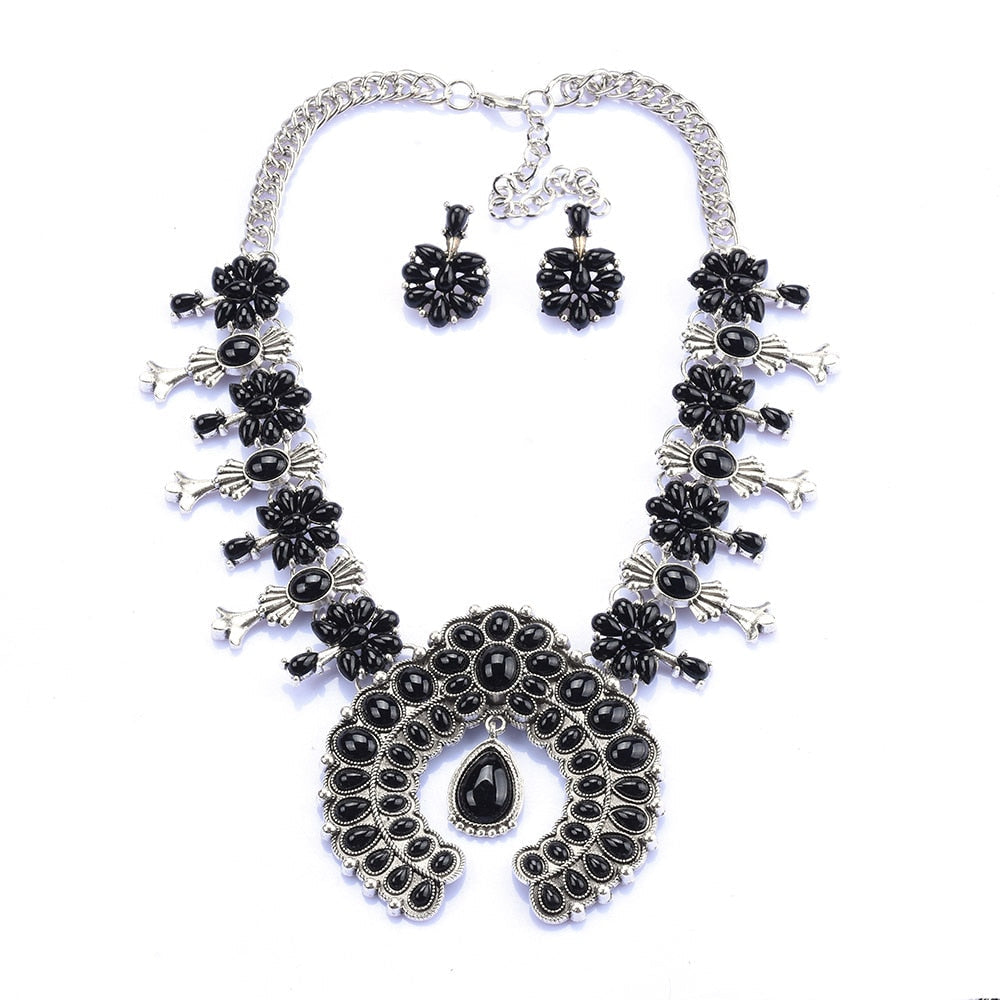 Women's Southwest Turquoise Flower Necklace | Elegant Jewelry Set for Special Occasions