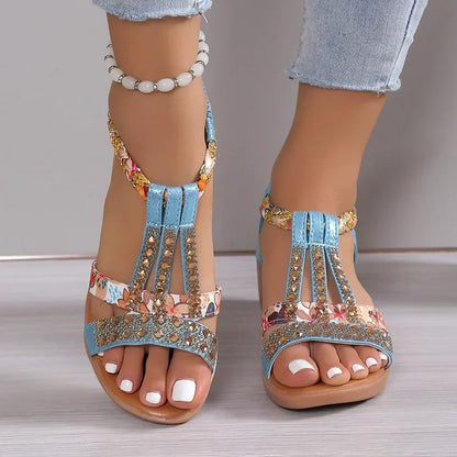 Women's Synthetic Wedge Sandals | Comfortable Rhinestone Peep Toe Summer Shoes