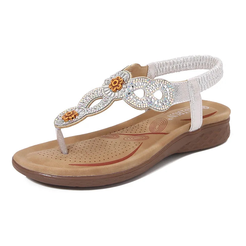 Damen Synthetik Slip-On Sandalen | Bequeme Glitzer Sommerschuhe für den Strand