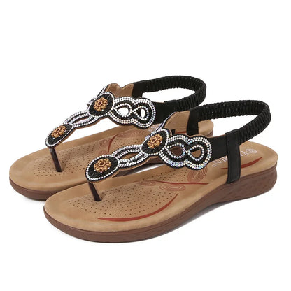 Damen Synthetik Slip-On Sandalen | Bequeme Glitzer Sommerschuhe für den Strand