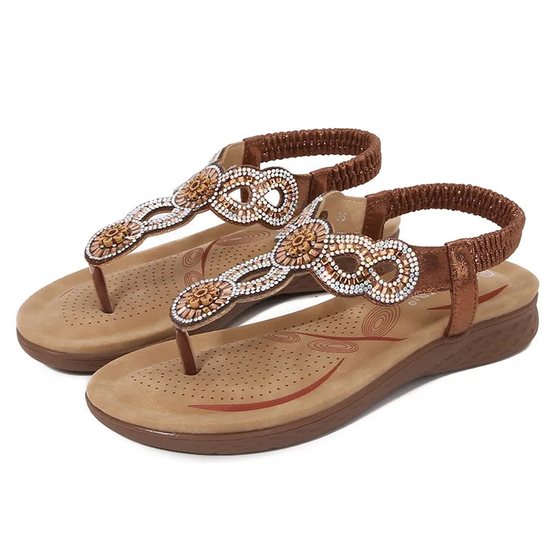 Damen Synthetik Slip-On Sandalen | Bequeme Glitzer Sommerschuhe für den Strand