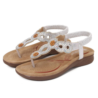 Damen Synthetik Slip-On Sandalen | Bequeme Glitzer Sommerschuhe für den Strand