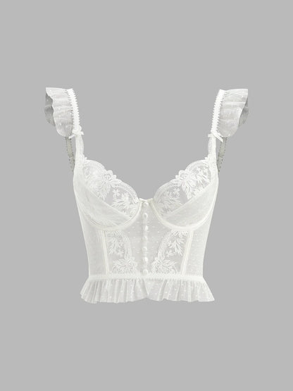 Damen Transparente Spitze Mesh Crop Top | Elegantes Kurzarm Oberteil 0