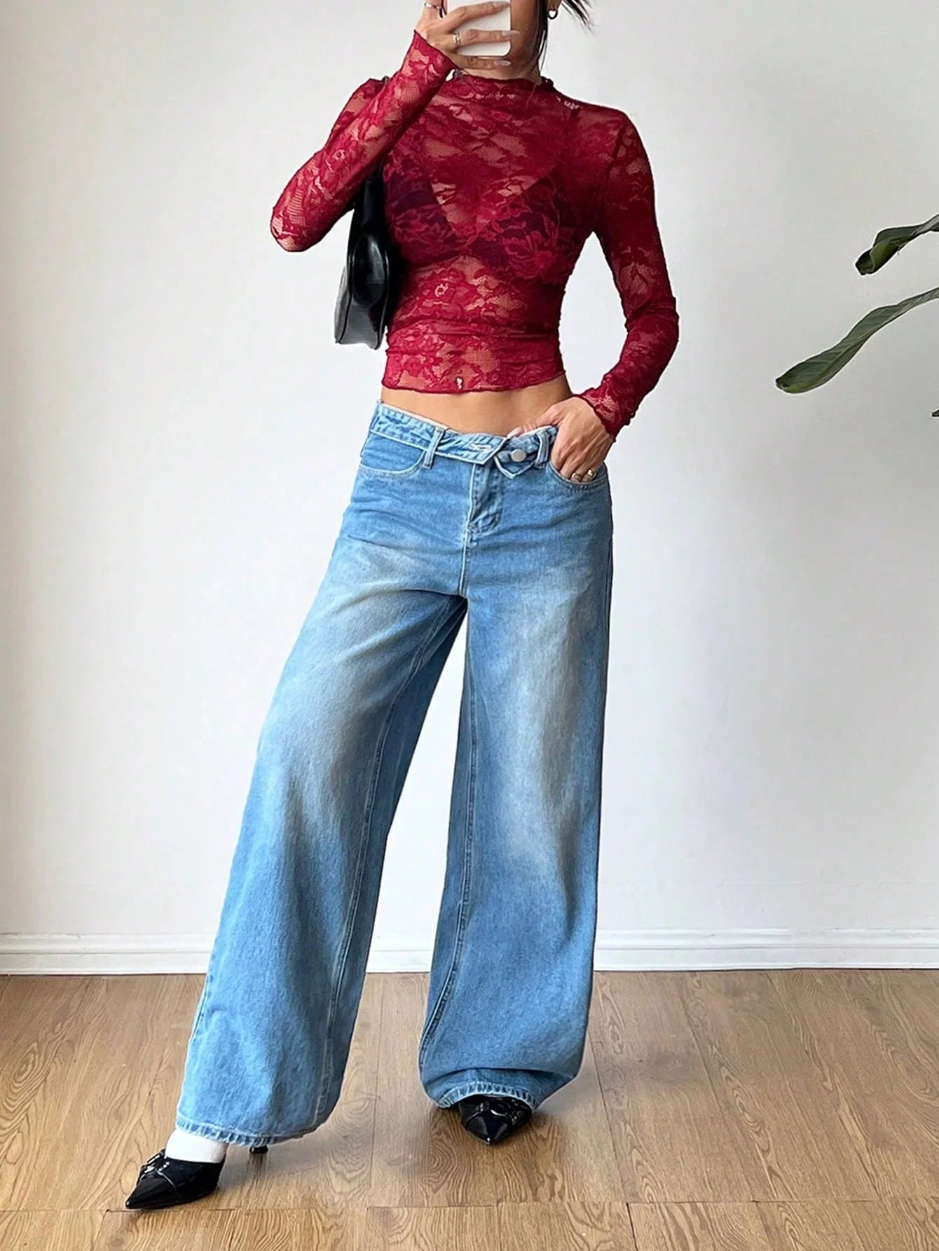 Damen Transparente Spitzenbluse | Elegantes Floral-Muster mit Ausgestellten Ärmeln 3