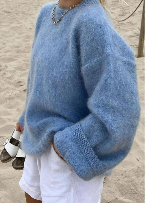 Damen Übergroßer Wollpullover | Bequemer Flauschiger Strickpullover