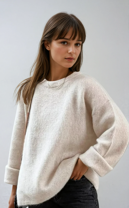 Damen Übergroßer Wollpullover | Bequemer Flauschiger Strickpullover