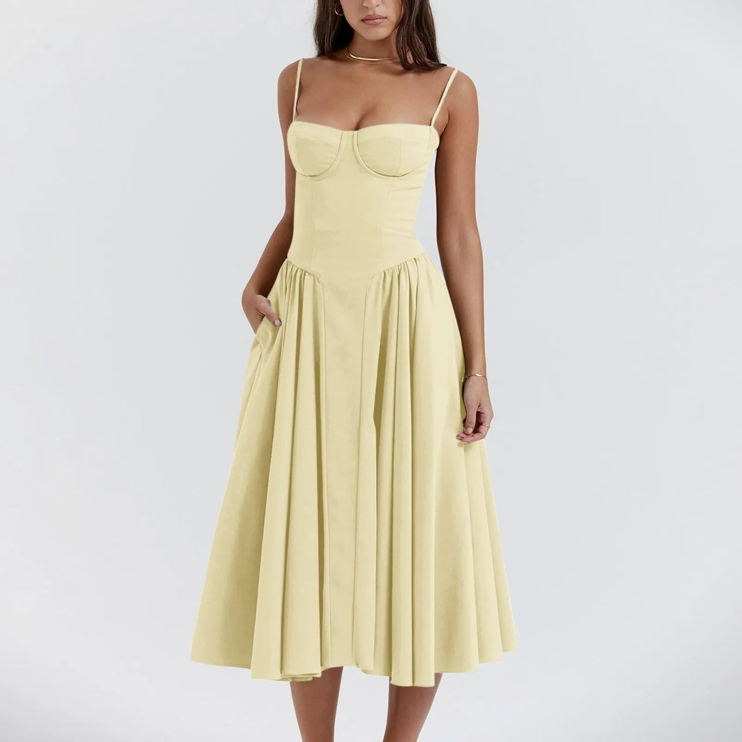 Damen Vintage Geformtes Korsett Cocktailkleid | Elegantes Midi Abendkleid für Hochzeitsgäste