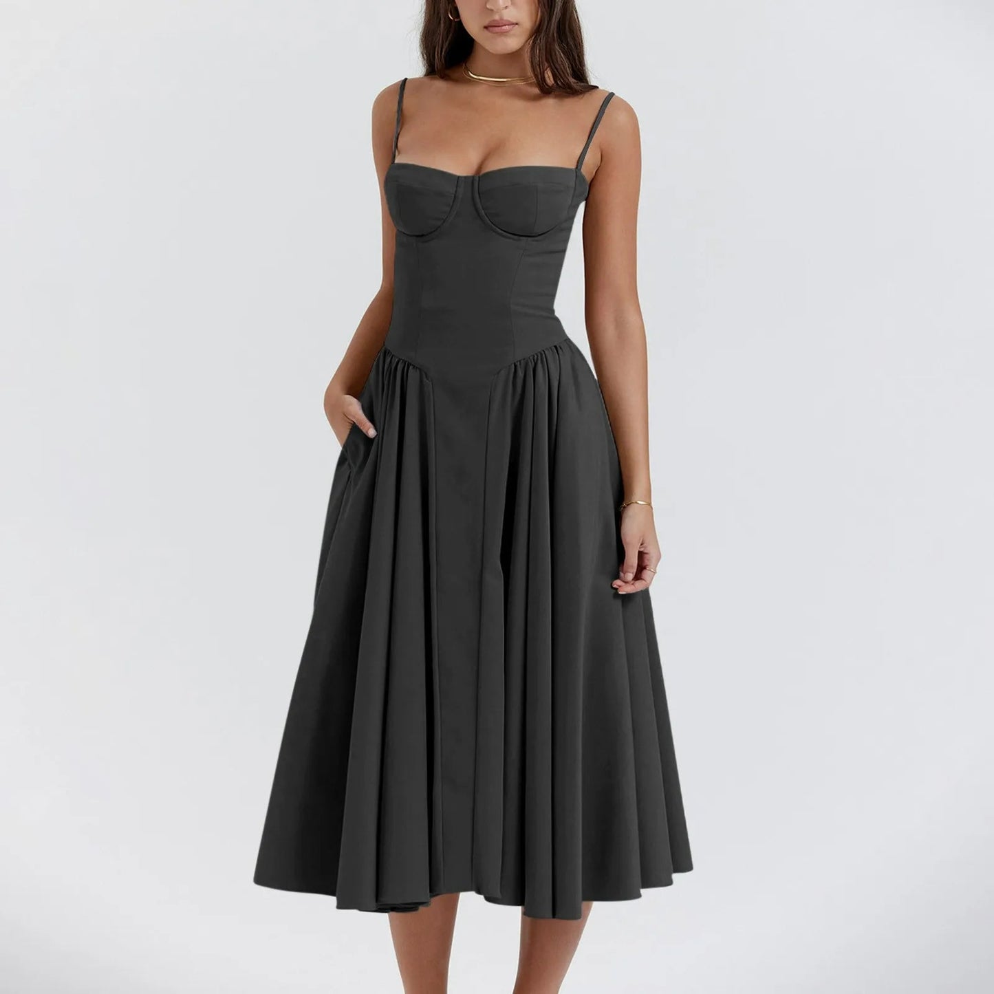 Damen Vintage Geformtes Korsett Cocktailkleid | Elegantes Midi Abendkleid für Hochzeitsgäste
