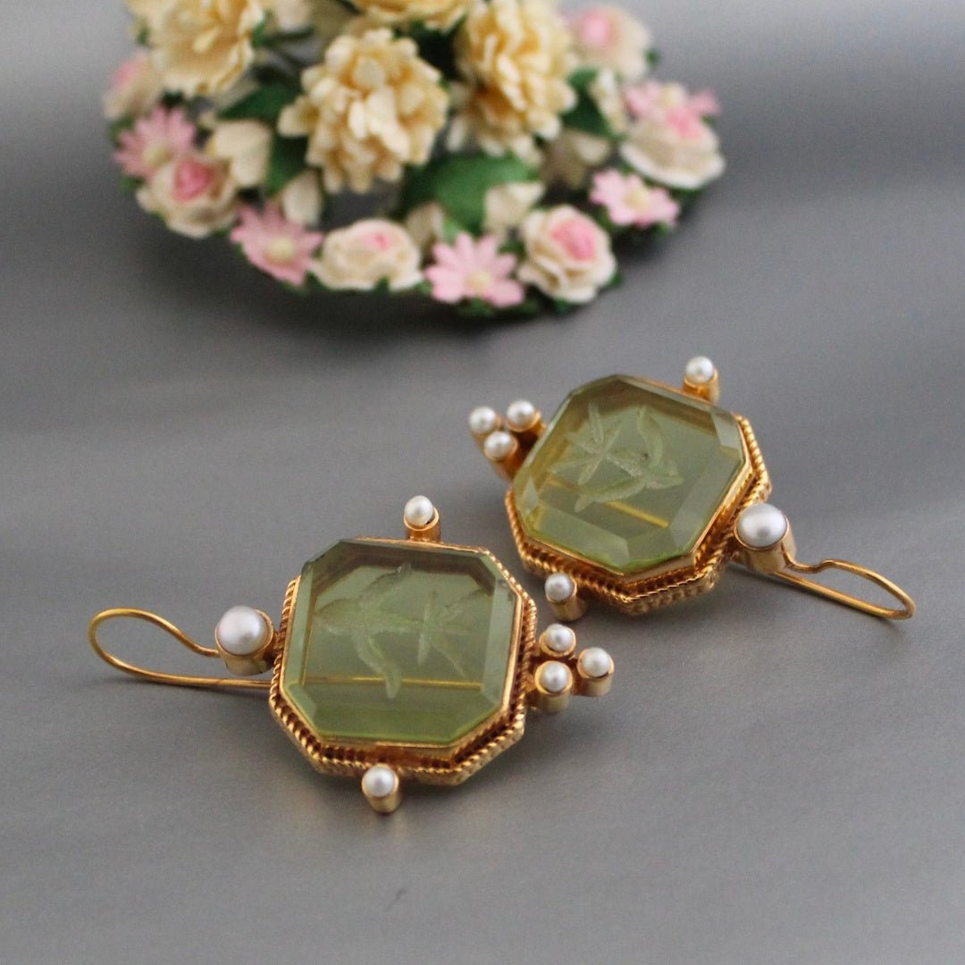 Damen Vintage Perlen Ohrringe | Elegante Grüne Schmuckstücke