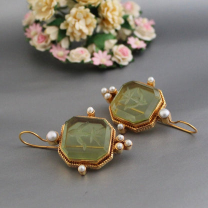 Damen Vintage Perlen Ohrringe | Elegante Grüne Schmuckstücke