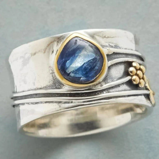 Damen Vintage Silberring mit Blauem Stein | Elegantes Schmuckstück für Besondere Anlässe