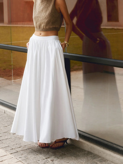 Damen Viskose-Leinen Faltenrock | Eleganter Maxi Rock mit Seitentaschen 1