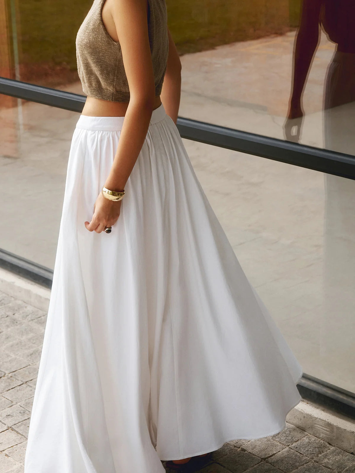 Damen Viskose-Leinen Faltenrock | Eleganter Maxi Rock mit Seitentaschen 4
